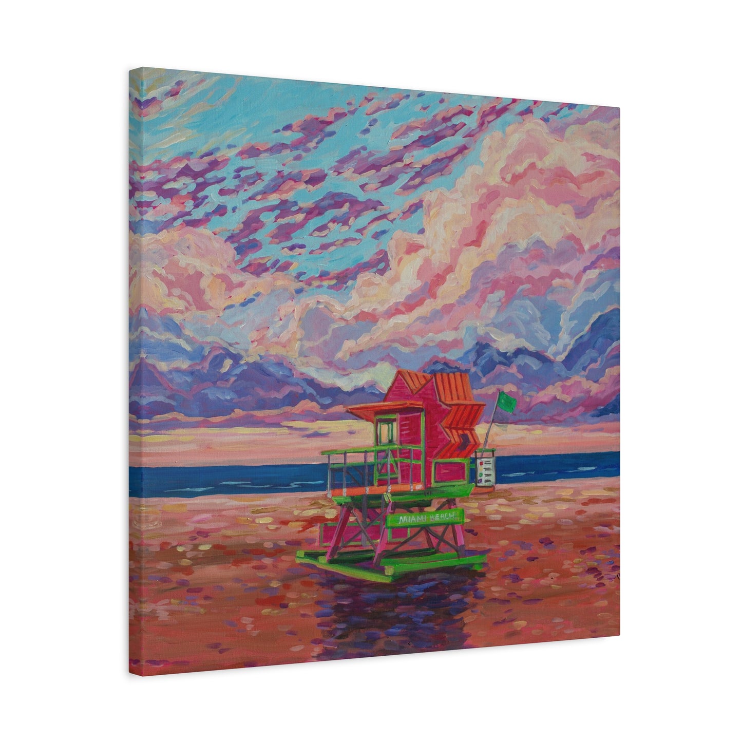 Pink lifeguard station Miami Beach—Matte Canvas, Stretched, 1.25"