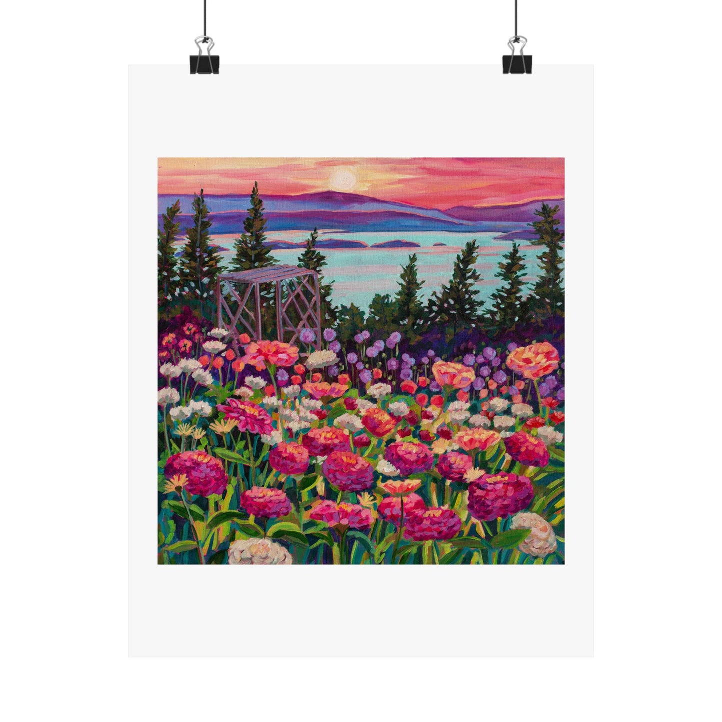 Wonder garden series- Zinnias in the Mountain Light— Matte Paper Poster Reproduction