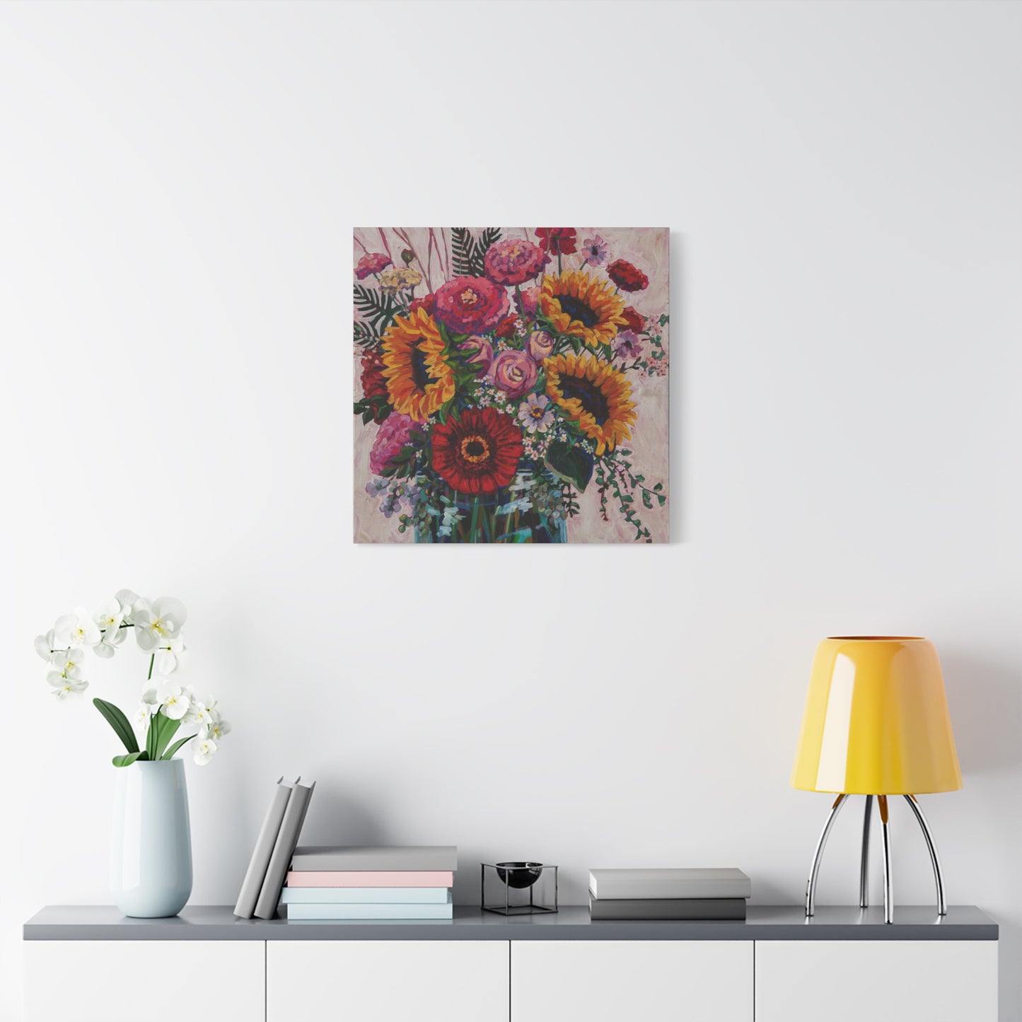Sunflower and Zinnia Still Life —Matte Canvas, Stretched, 1.25"