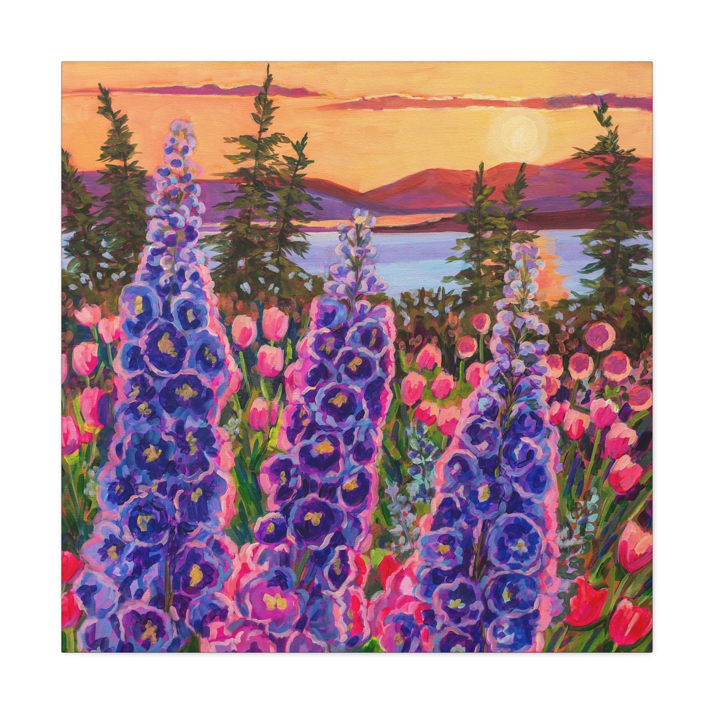 Wonder garden series- Delphinium trio—Matte Canvas, Stretched, 1.25"