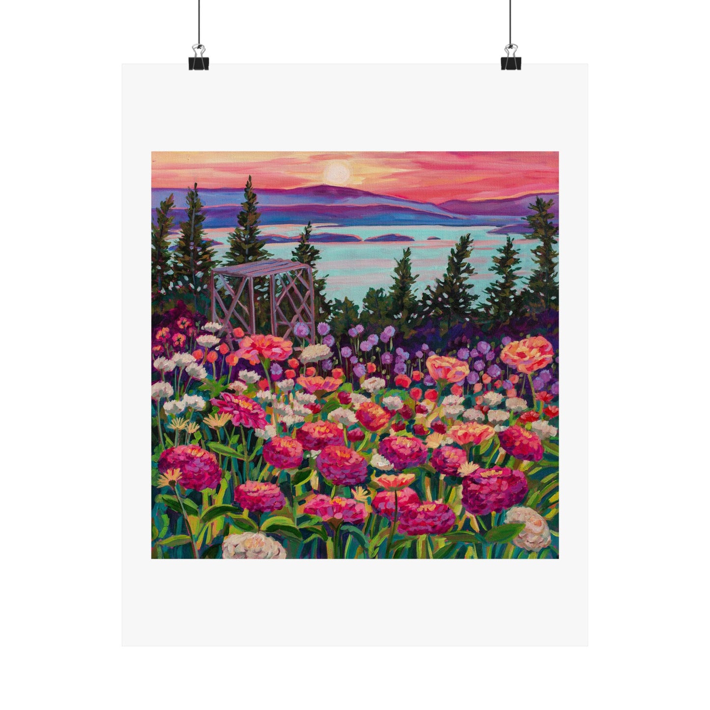 Wonder garden series- Zinnias in the Mountain Light— Matte Paper Poster Reproduction