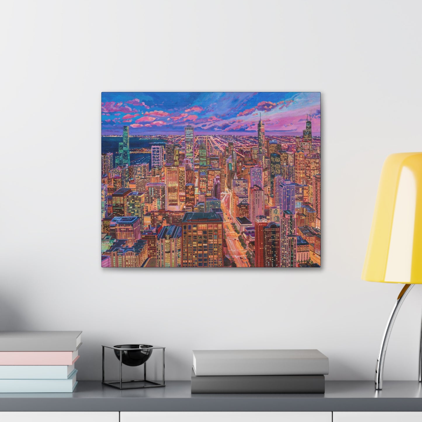 Night skyline Chicago— Gallery Wrapped Canvas Reproduction