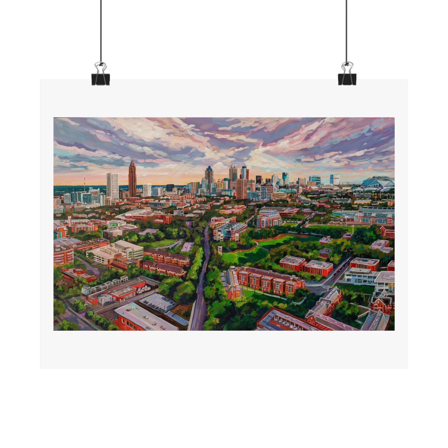 Georgia Tech and Atlanta Skyline —Matte Horizontal Poster Reproduction