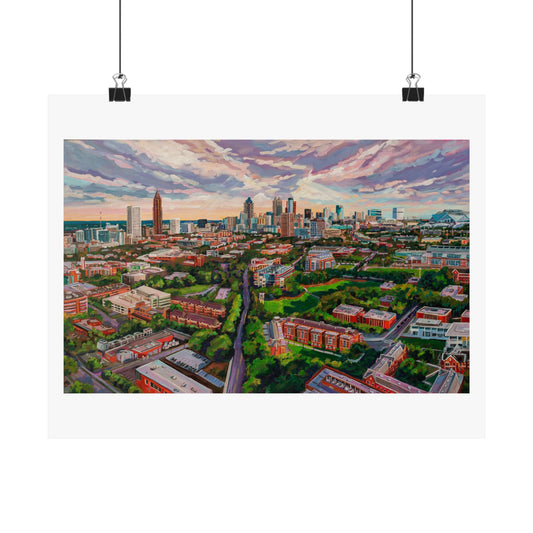 Georgia Tech and Atlanta Skyline —Matte Horizontal Poster Reproduction
