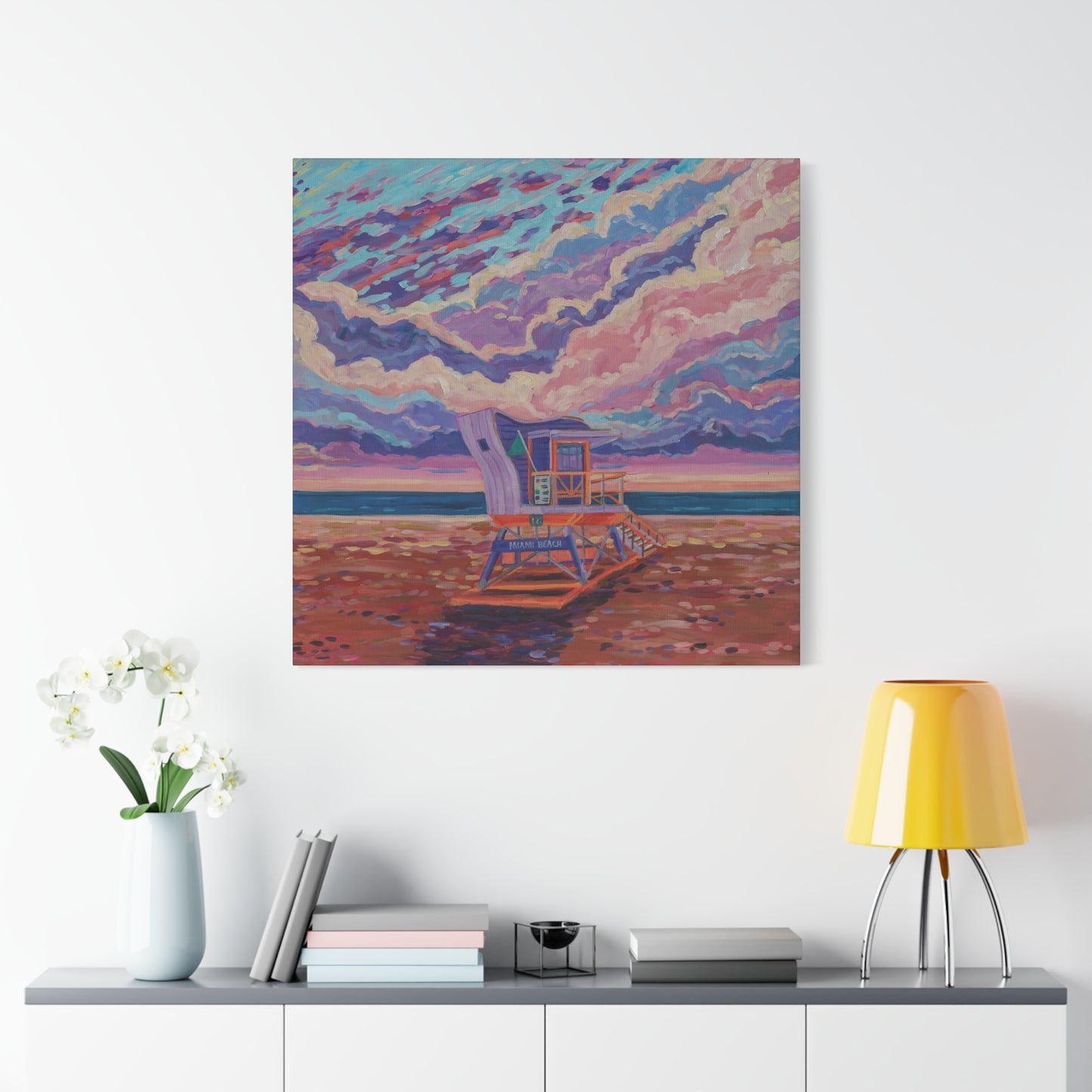 Purple lifeguard station Miami Beach—Matte Canvas, Stretched, 1.25"