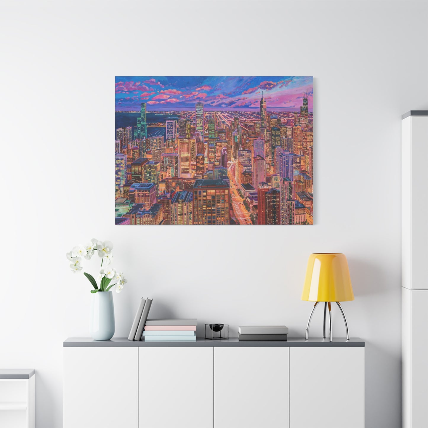 Night skyline Chicago—Matte Canvas, Stretched, 1.25"