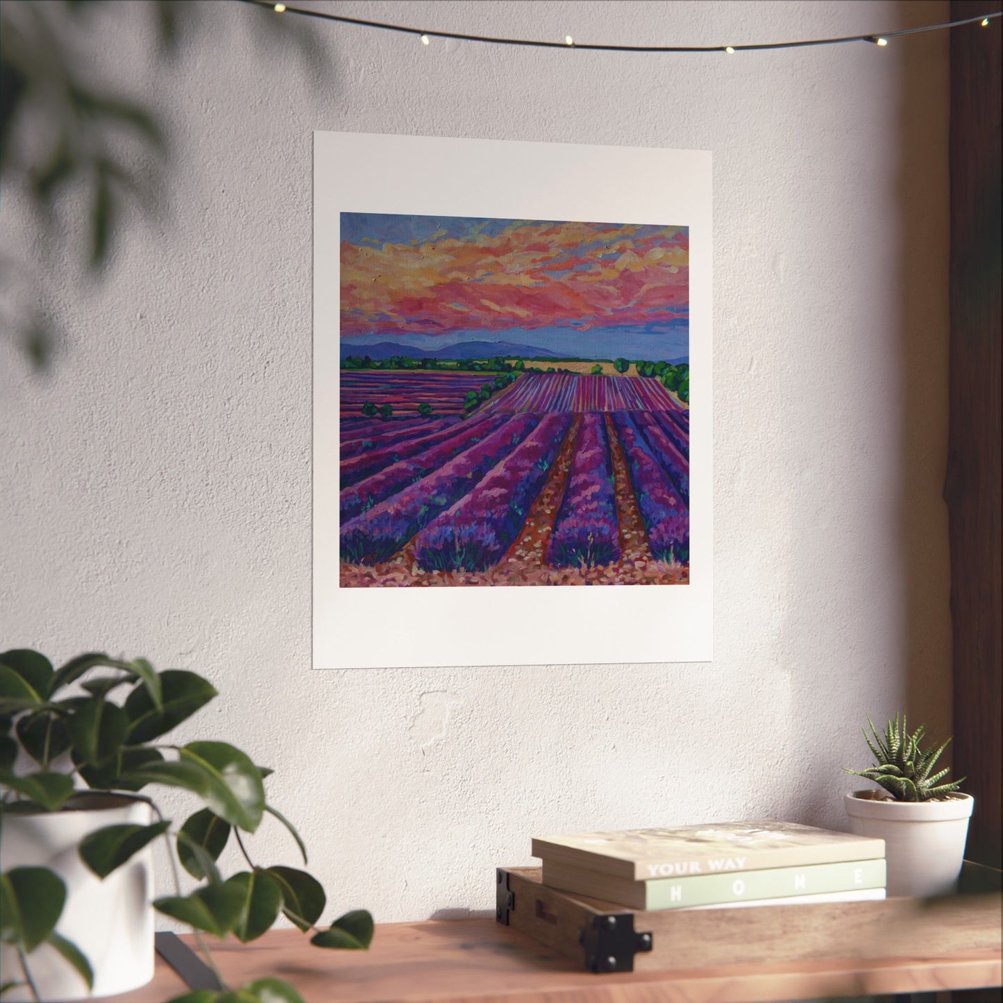 Sunset over the Lavender field— Matte Paper Poster Reproduction