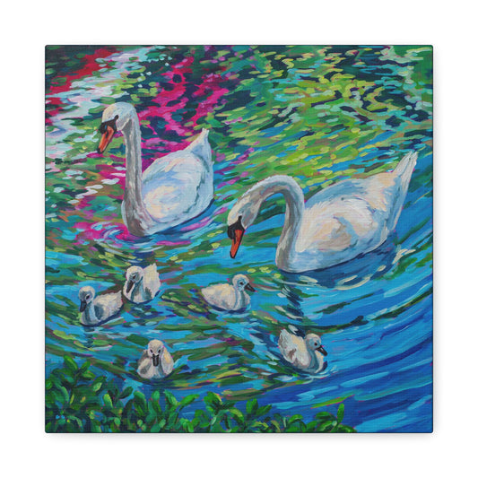 Spring time Swan family —Matte Canvas, Stretched, 1.25"