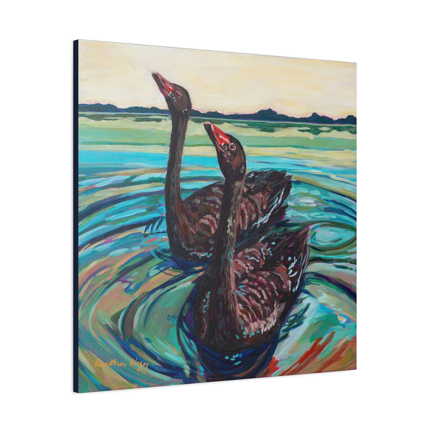 Black swan pair—Matte Canvas, Stretched, 1.25"