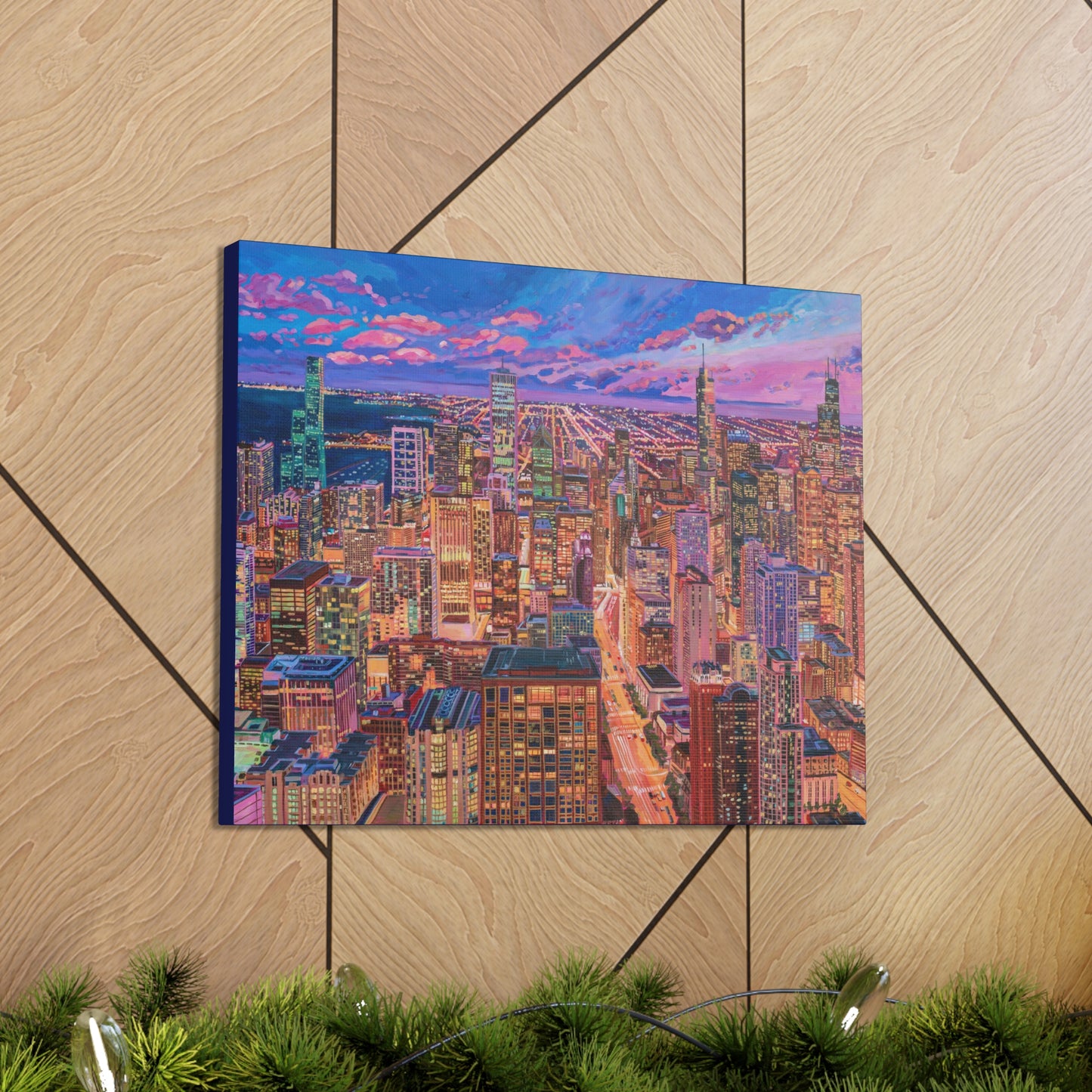 Night skyline Chicago— Gallery Wrapped Canvas Reproduction