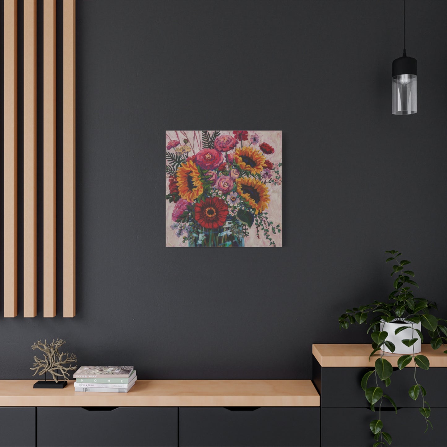 Sunflower and Zinnia Still Life —Matte Canvas, Stretched, 1.25"