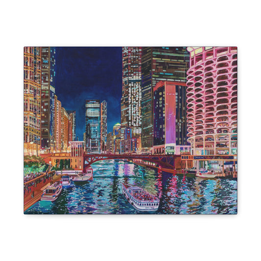 The Chicago River at Night—Matte Canvas, Stretched, 1.25"