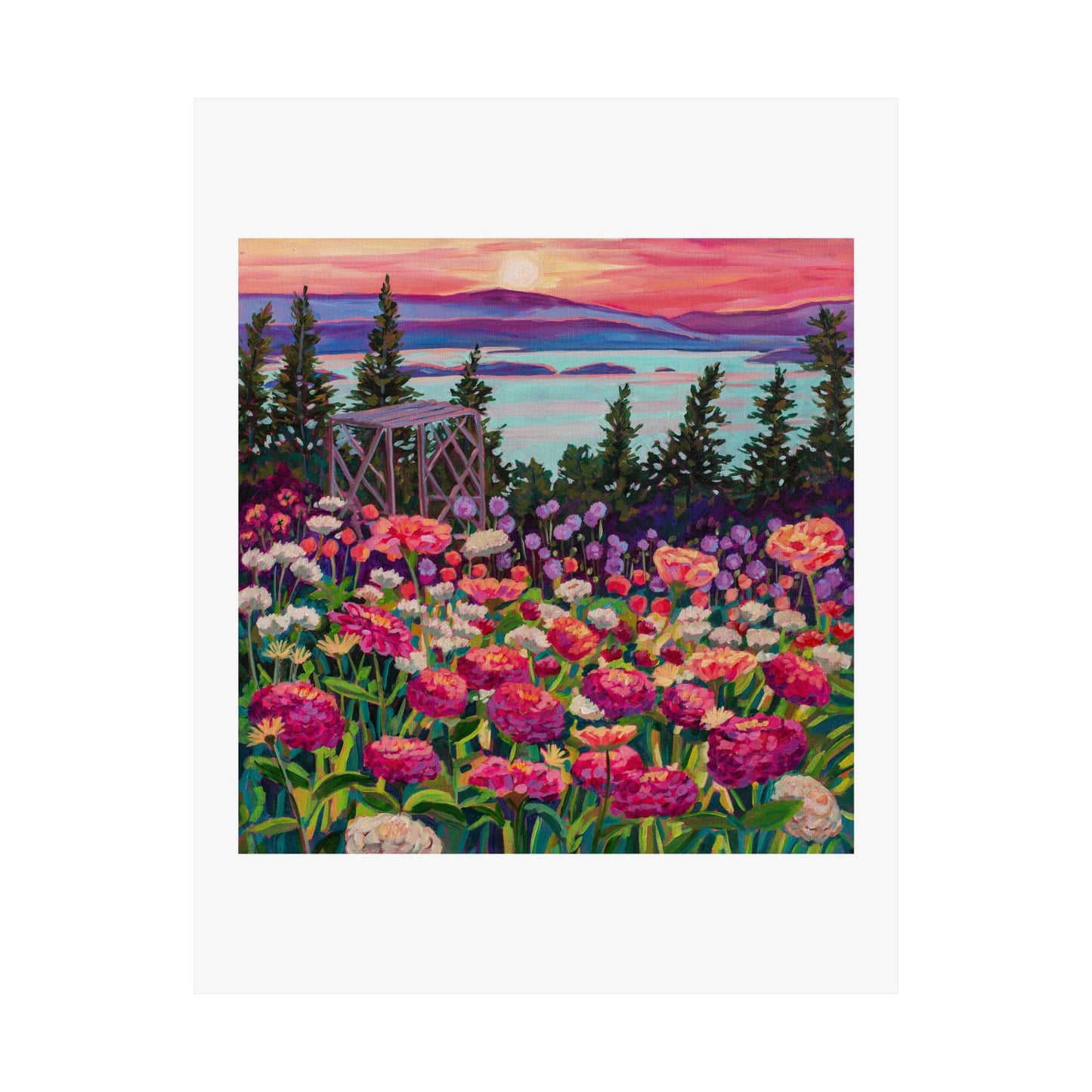 Wonder garden series- Zinnias in the Mountain Light— Matte Paper Poster Reproduction