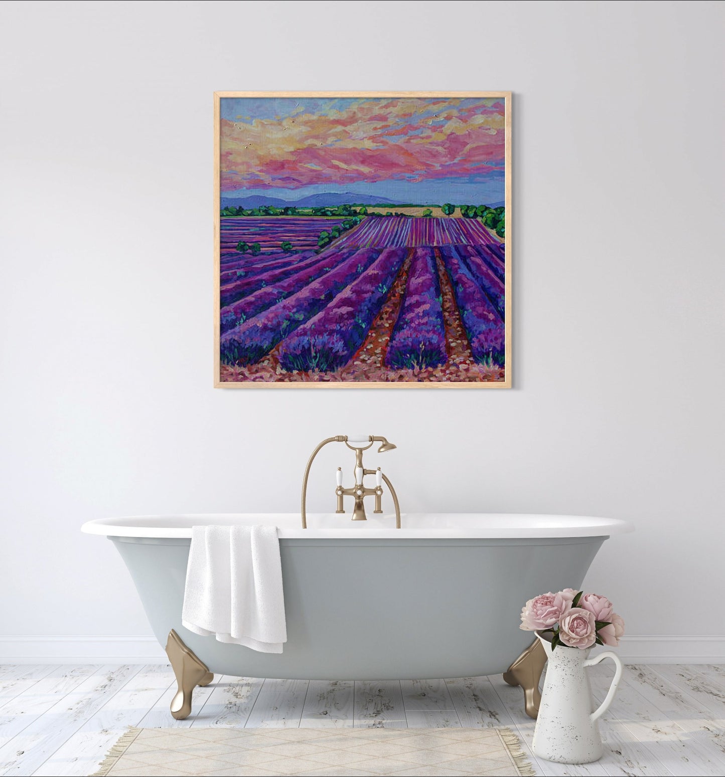 Sunset over the Lavender field original painting