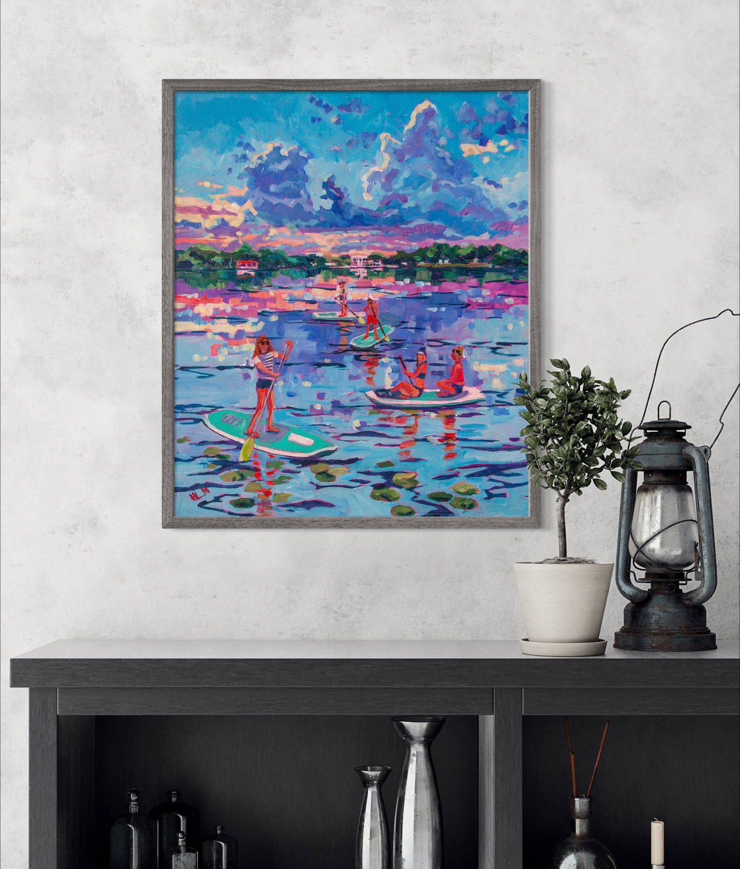 Paddle boarding at Sunset original painting