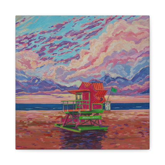 Pink lifeguard station Miami Beach—Matte Canvas, Stretched, 1.25"