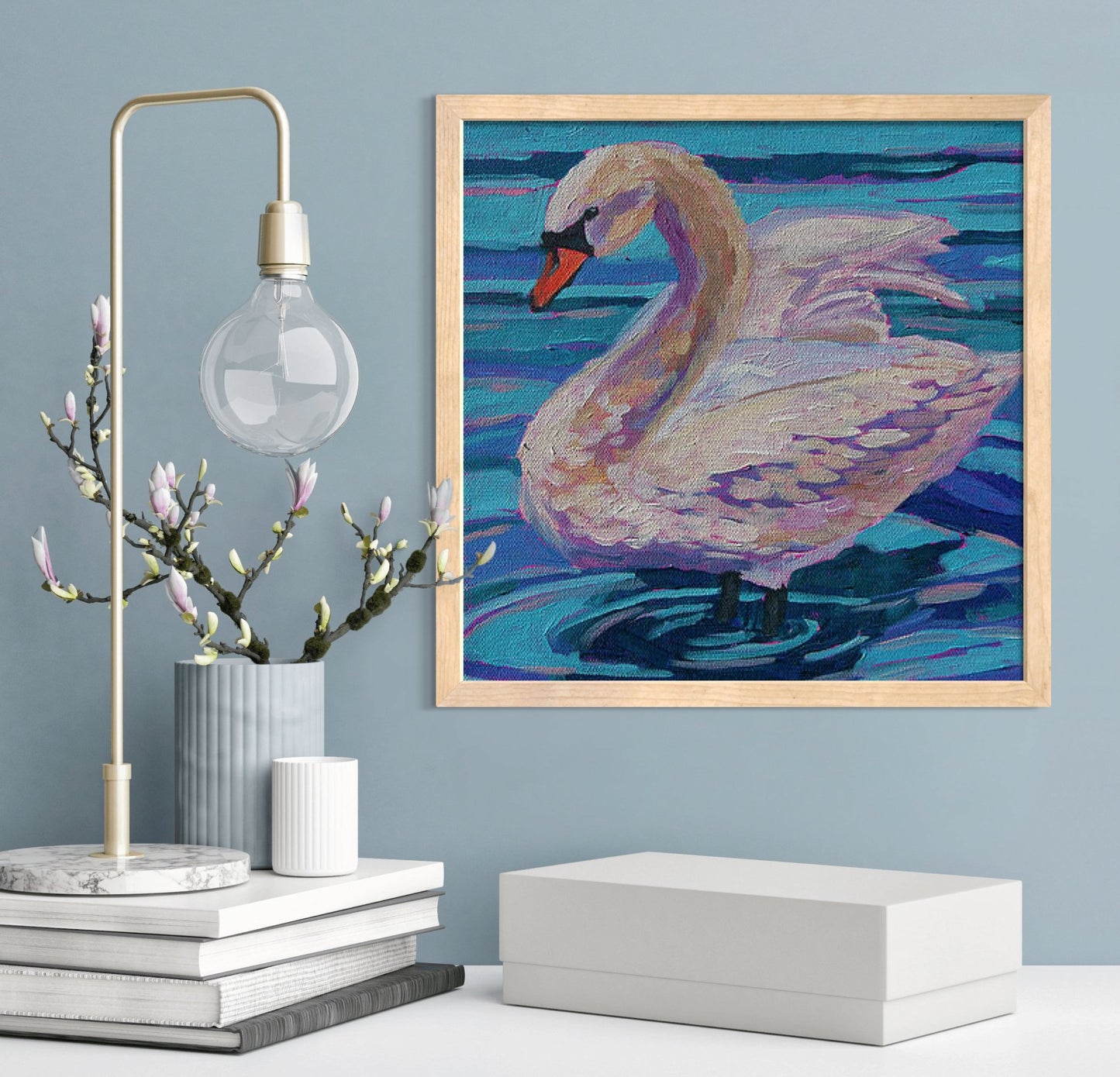 One muted swan,  10x10 original paintings