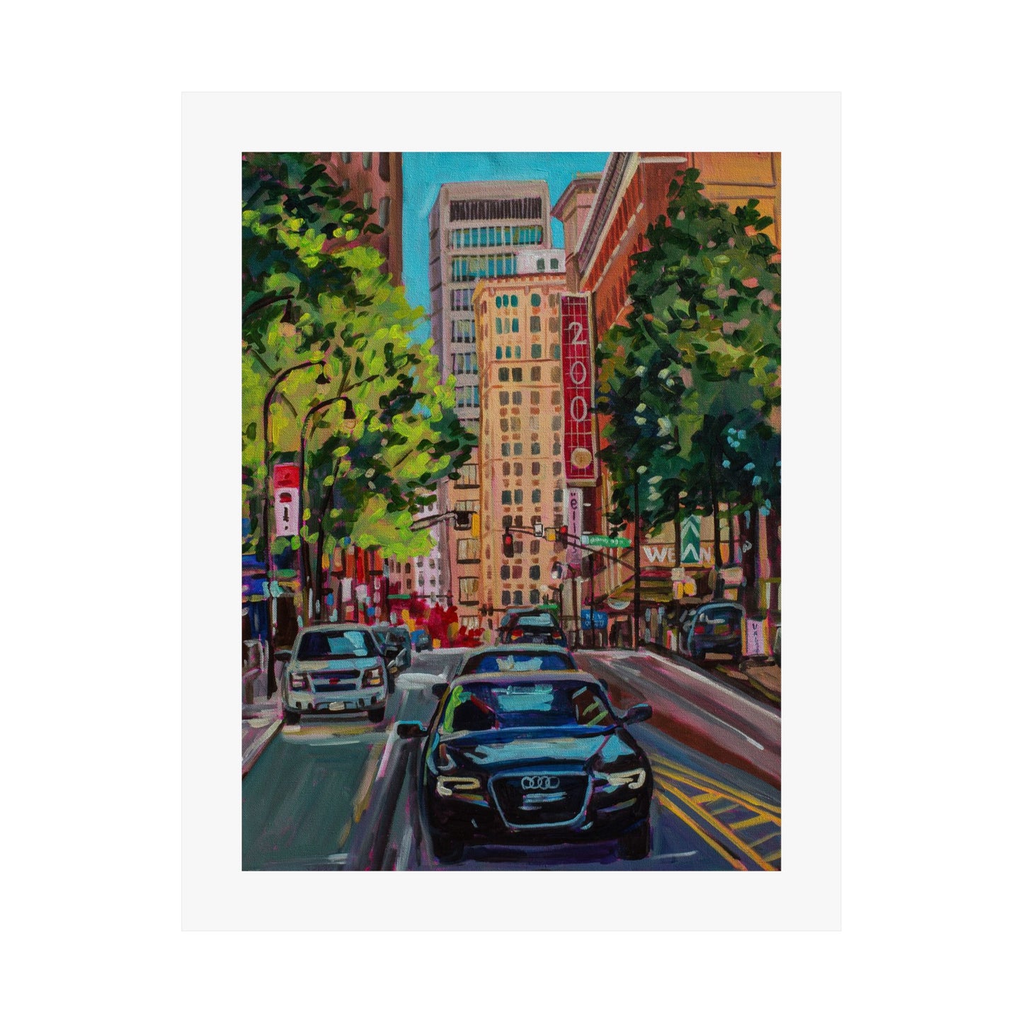 Atlanta Street scene 3 (Along Peachtree by the Weston Hotel) — Fine Art Matte Paper  Reproduction