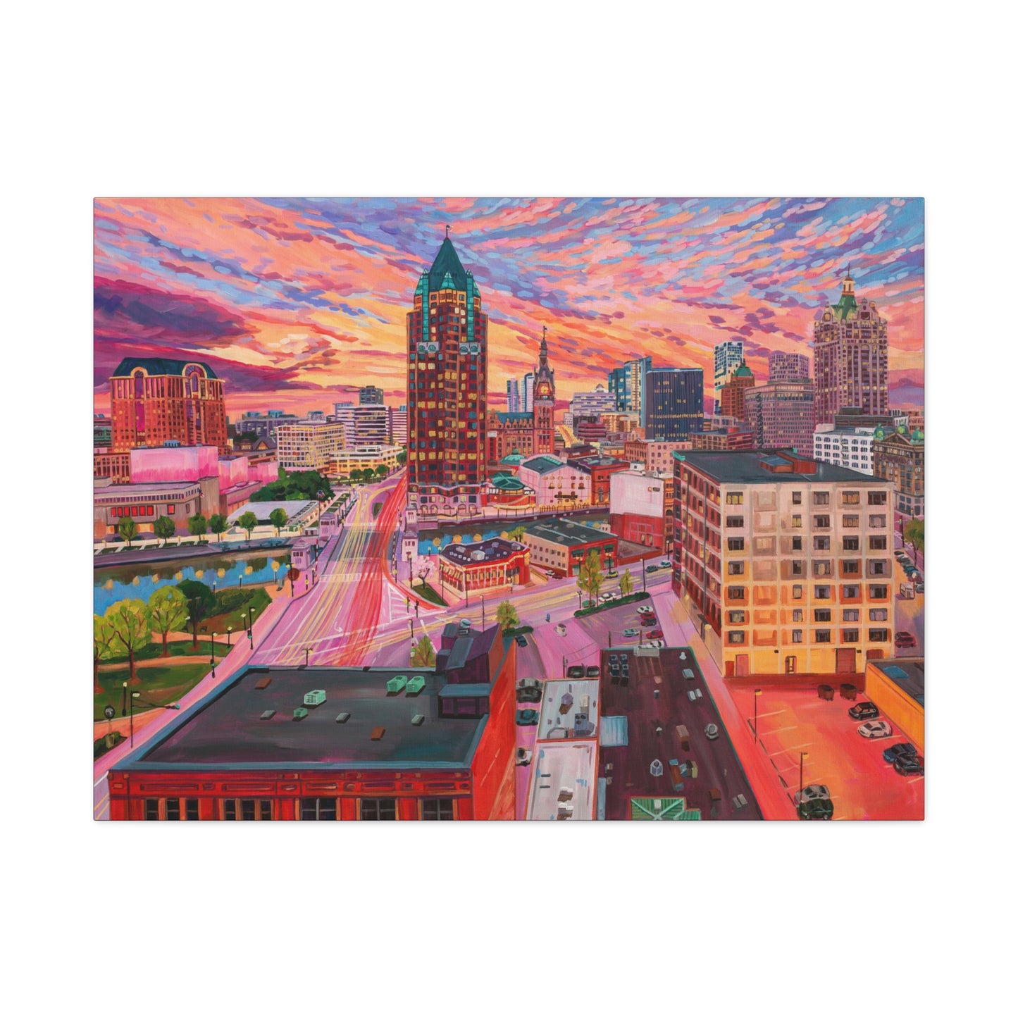 Golden glow- Milwaukee— Gallery Wrapped Canvas Reproduction