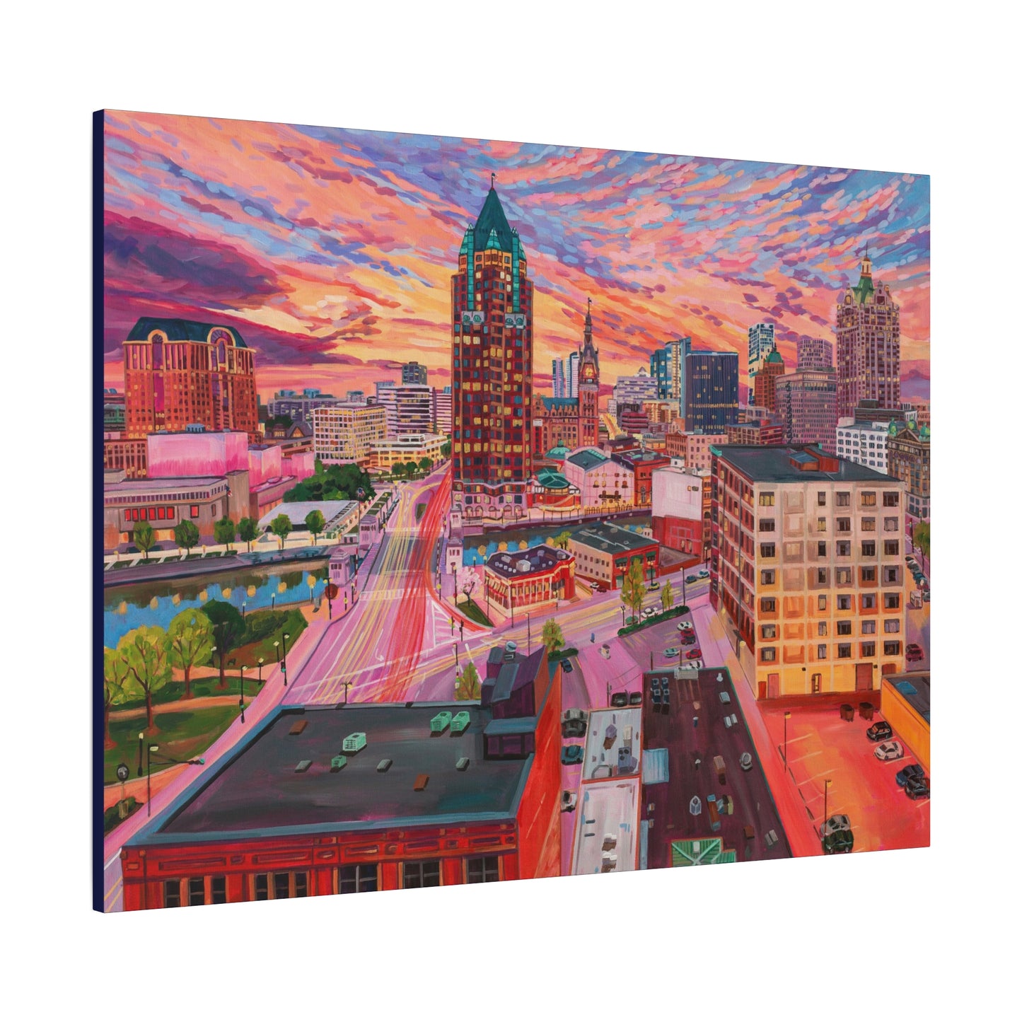 Golden glow- Milwaukee— Gallery Wrapped Canvas Reproduction