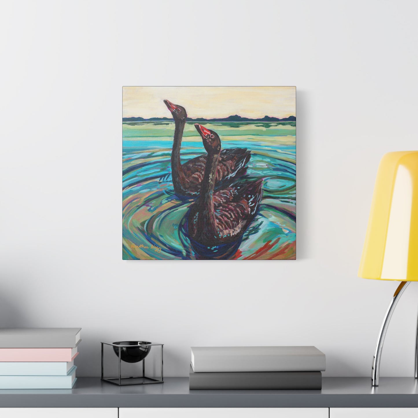 Black swan pair—Matte Canvas, Stretched, 1.25"