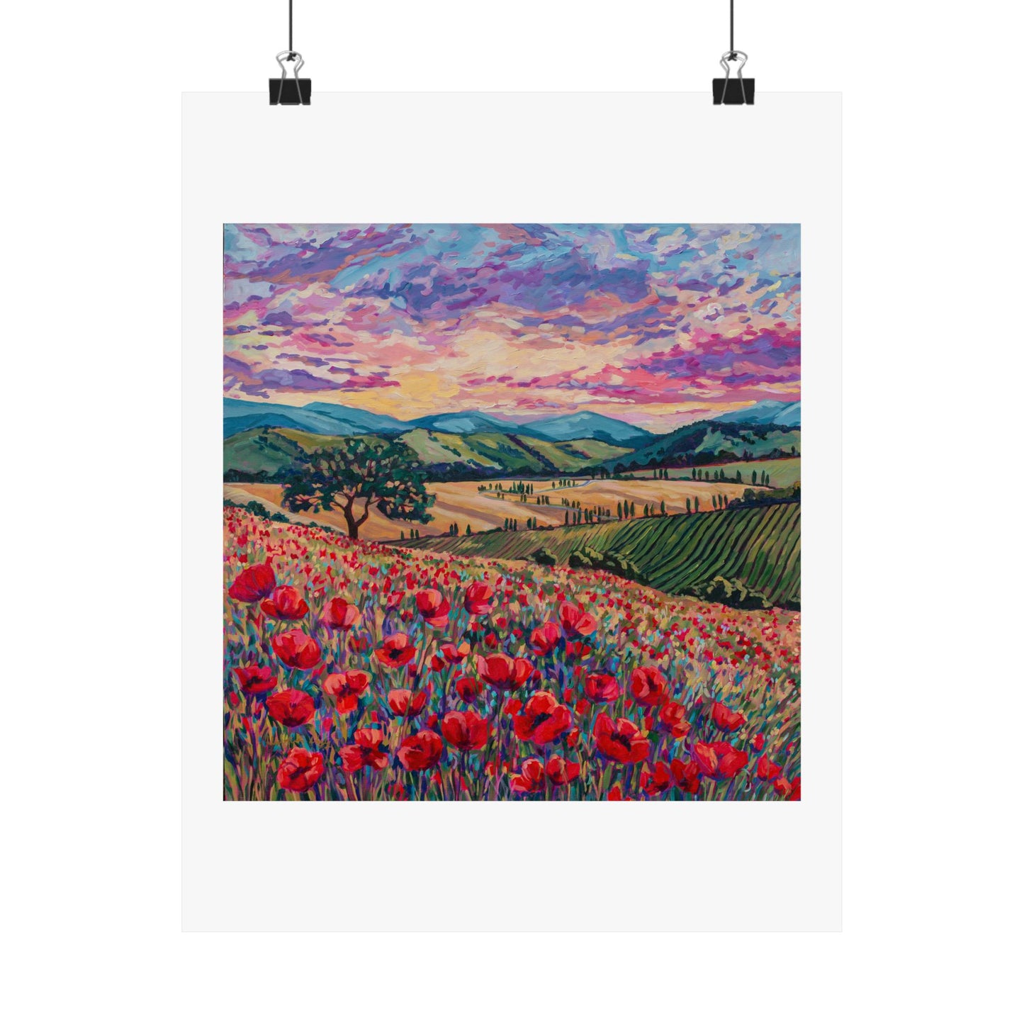 Tuscan Poppies and Poplars— Matte Paper Poster Reproduction