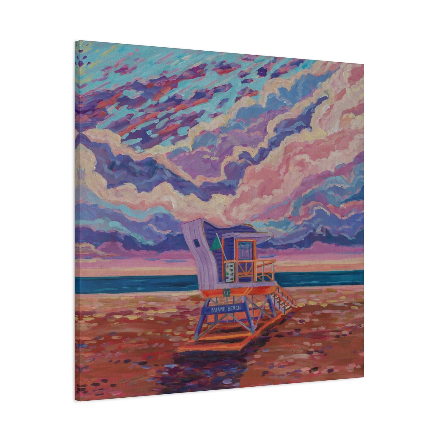 Purple lifeguard station Miami Beach—Matte Canvas, Stretched, 1.25"