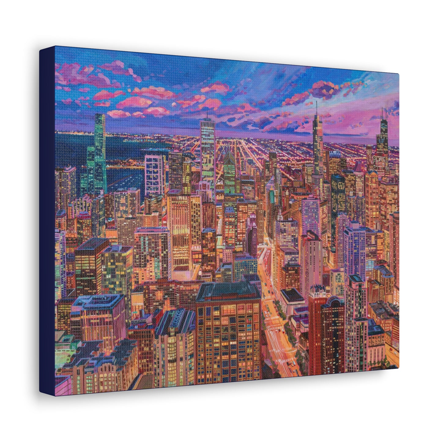 Night skyline Chicago— Gallery Wrapped Canvas Reproduction