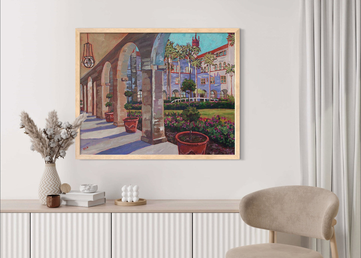 Courtyard of Hotel Alcazar landscape original painting