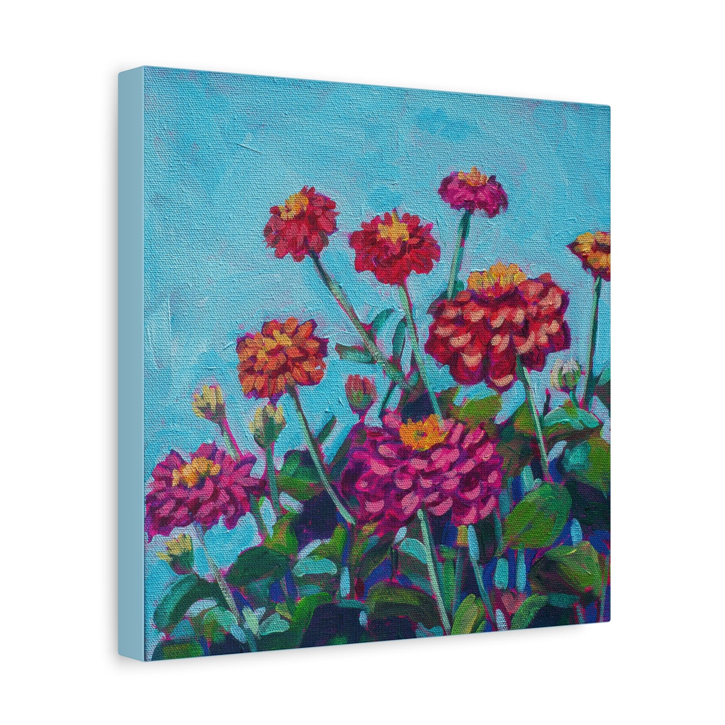 Happy Zinnias Floral—Matte Canvas, Stretched, 1.25"