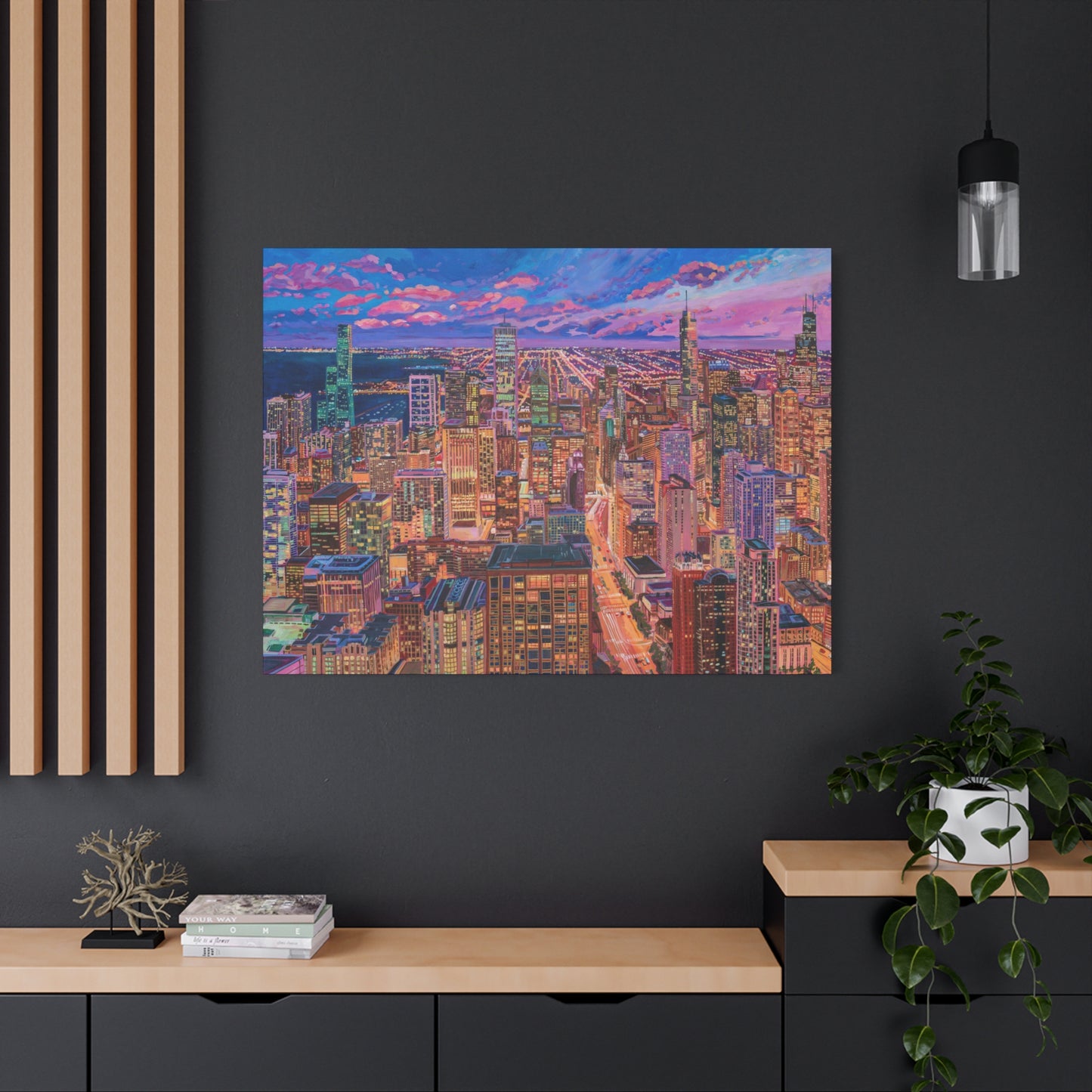 Night skyline Chicago—Matte Canvas, Stretched, 1.25"