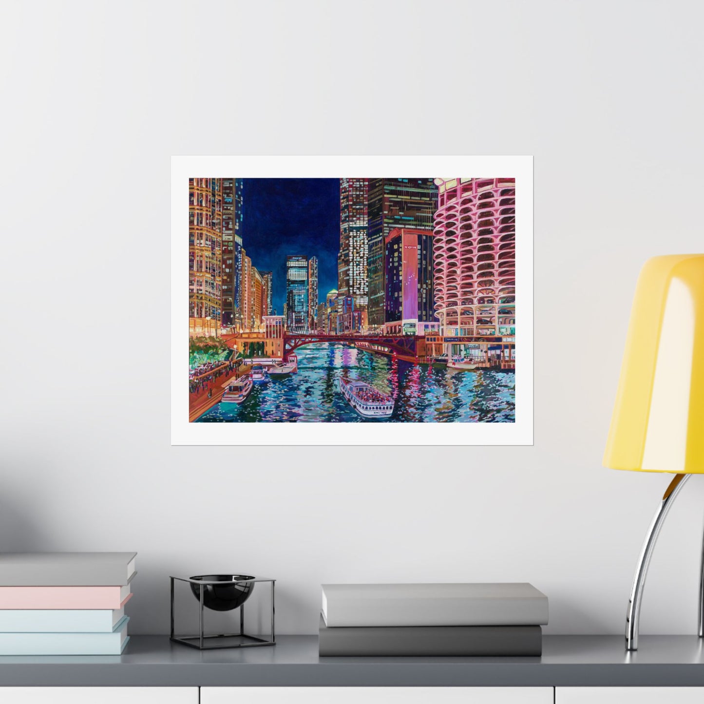 The Chicago River at Night—Matte Horizontal Fine Art Poster Reproductions