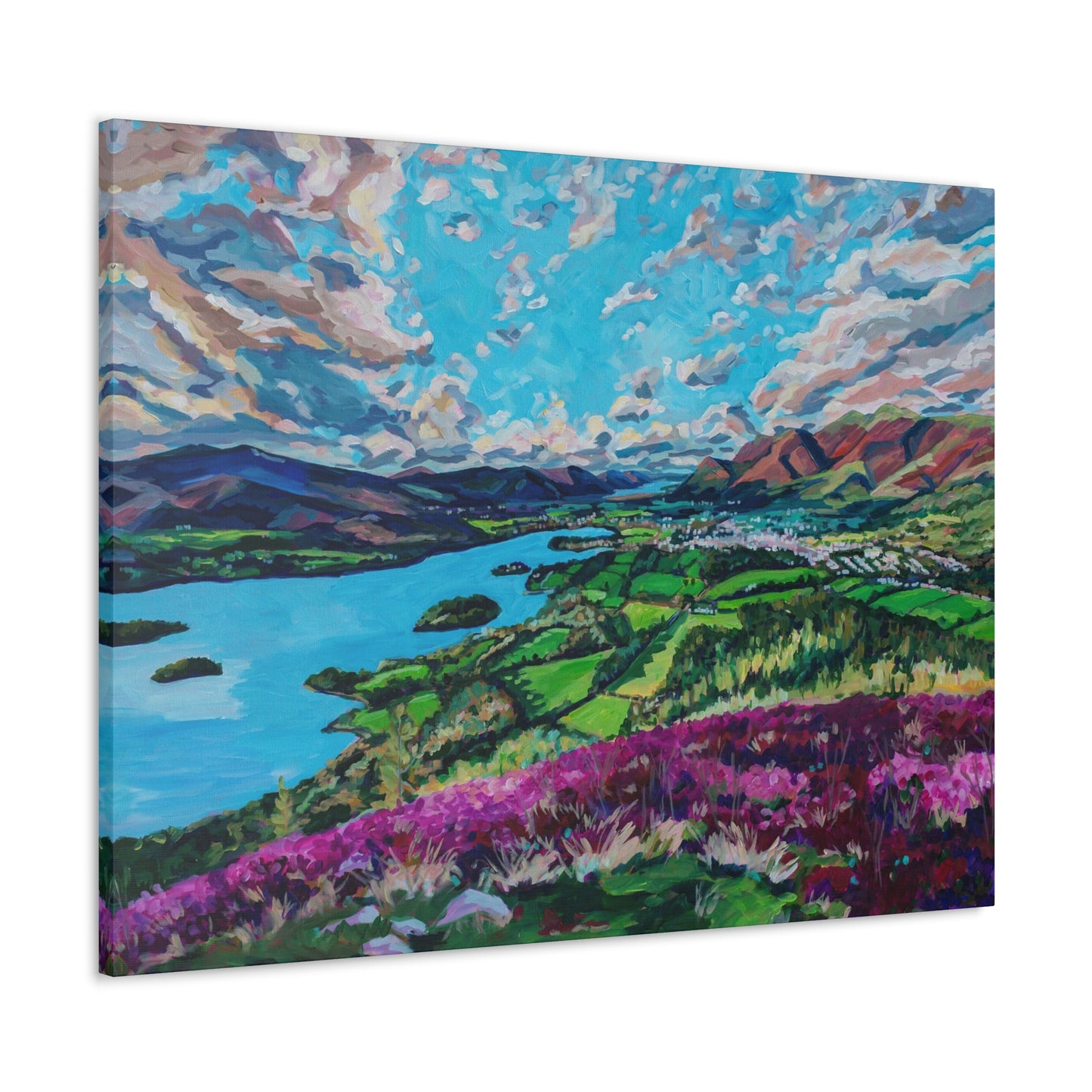 Derwent Water lake and town of Keswick, Cumbria—UK— Gallery Wrapped Canvas Reproduction