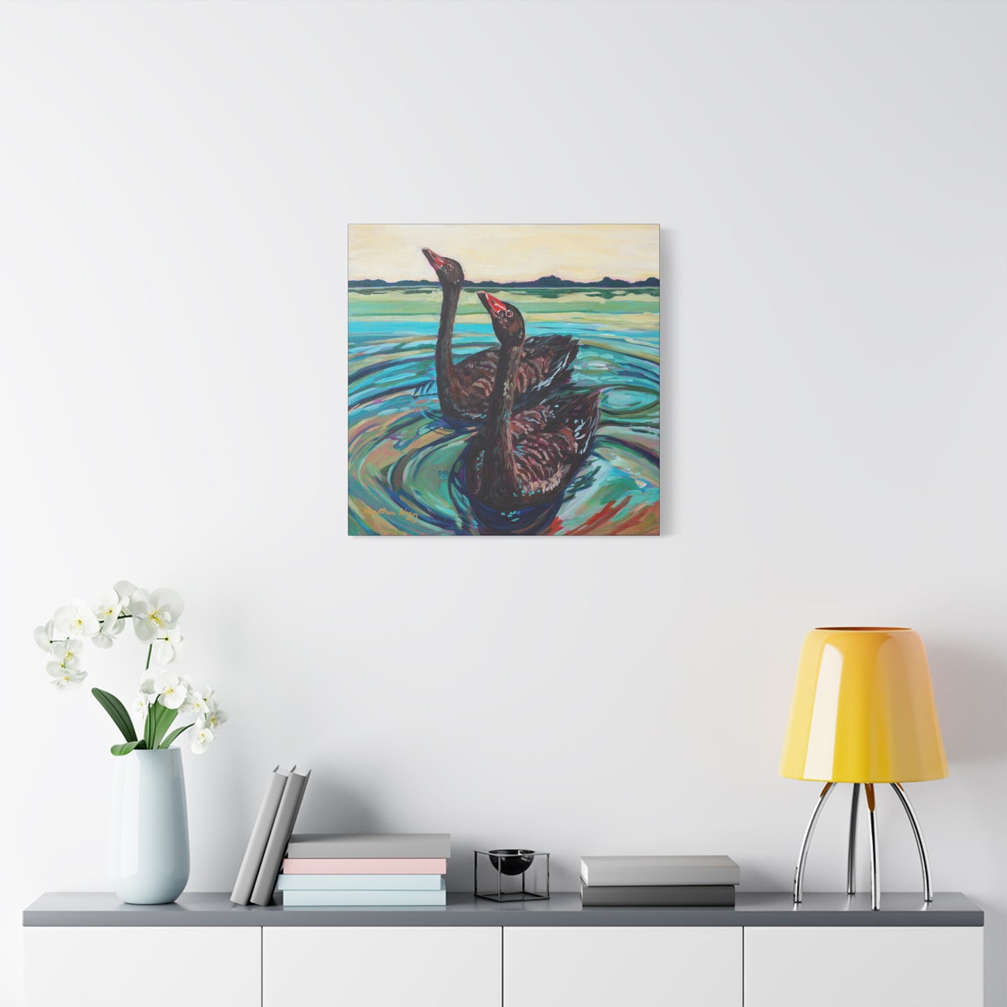 Black swan pair—Matte Canvas, Stretched, 1.25"