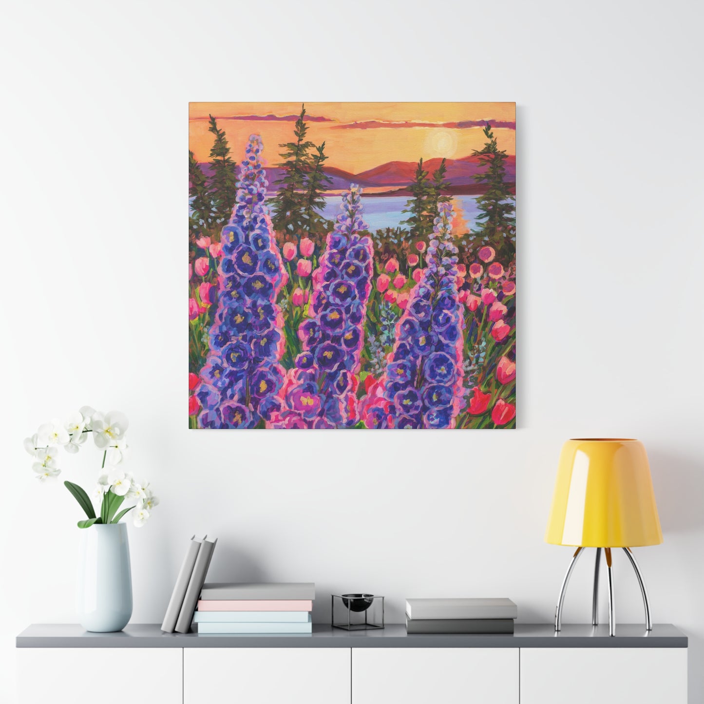 Wonder garden series- Delphinium trio—Matte Canvas, Stretched, 1.25"