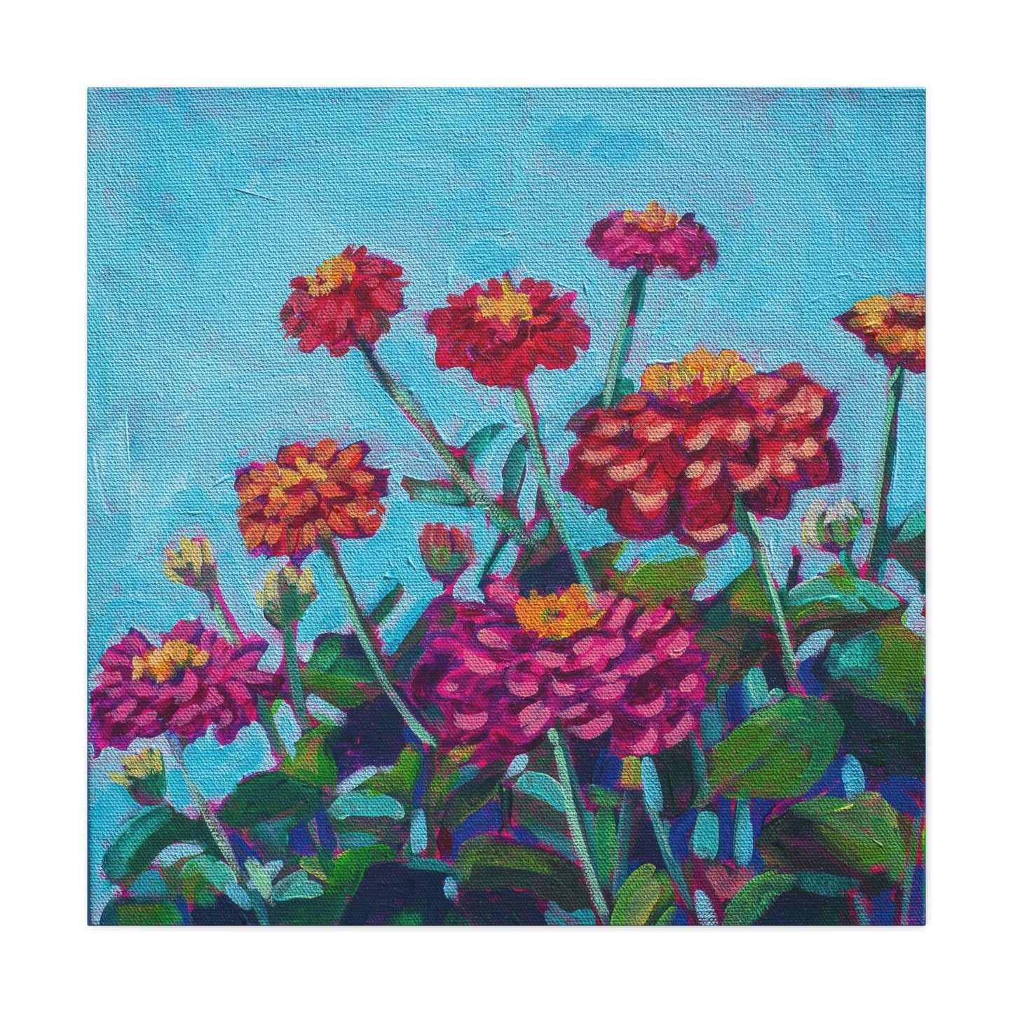 Happy Zinnias Floral—Matte Canvas, Stretched, 1.25"