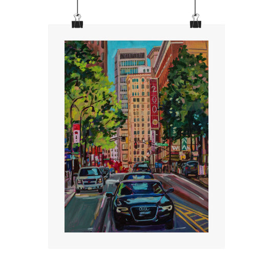 Atlanta Street scene 3 (Along Peachtree by the Weston Hotel) — Fine Art Matte Paper  Reproduction