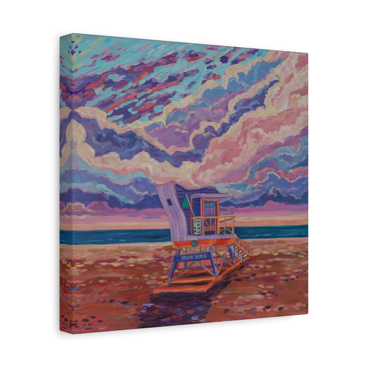 Purple lifeguard station Miami Beach—Matte Canvas, Stretched, 1.25"