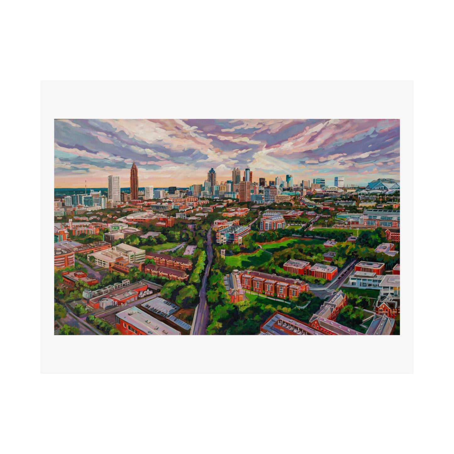 Georgia Tech and Atlanta Skyline —Matte Horizontal Poster Reproduction
