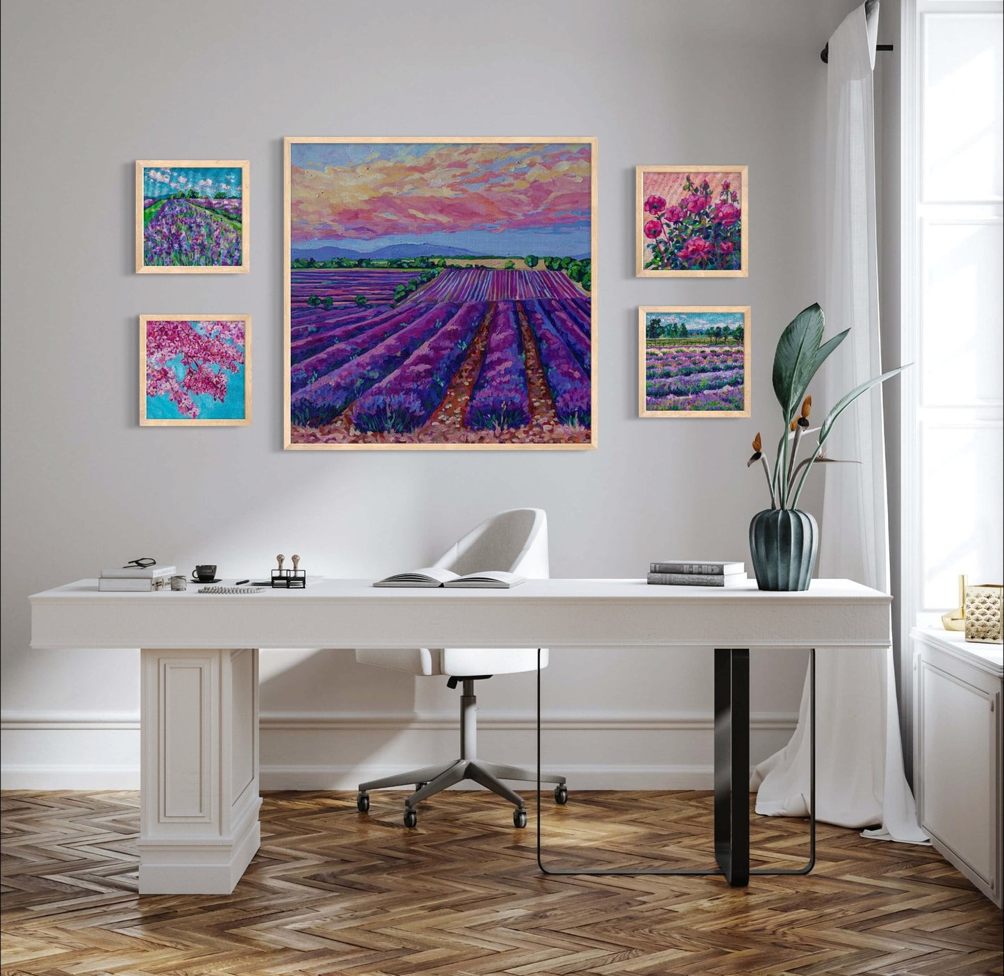 Sunset over the Lavender field original painting