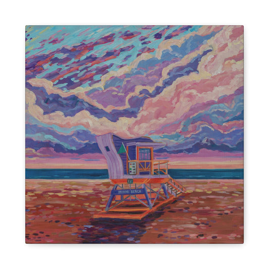 Purple lifeguard station Miami Beach—Matte Canvas, Stretched, 1.25"