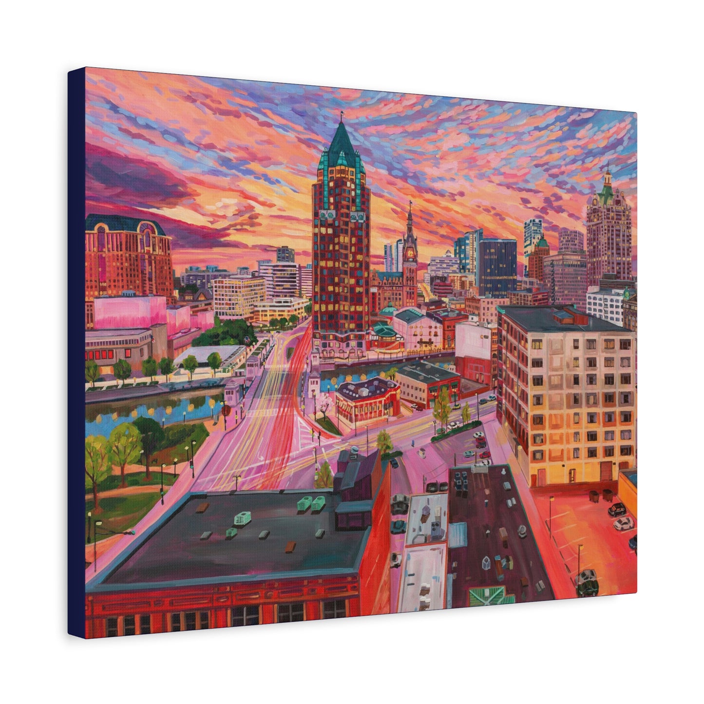 Golden glow- Milwaukee— Gallery Wrapped Canvas Reproduction