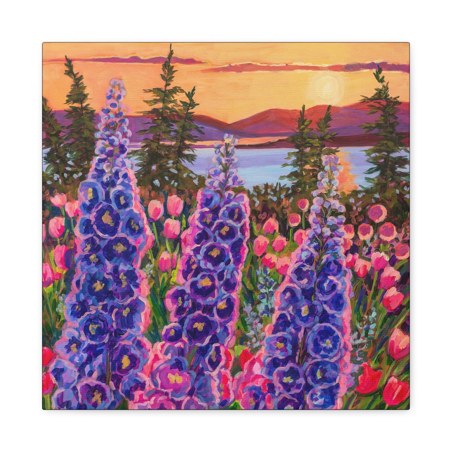 Wonder garden series- Delphinium trio—Matte Canvas, Stretched, 1.25"