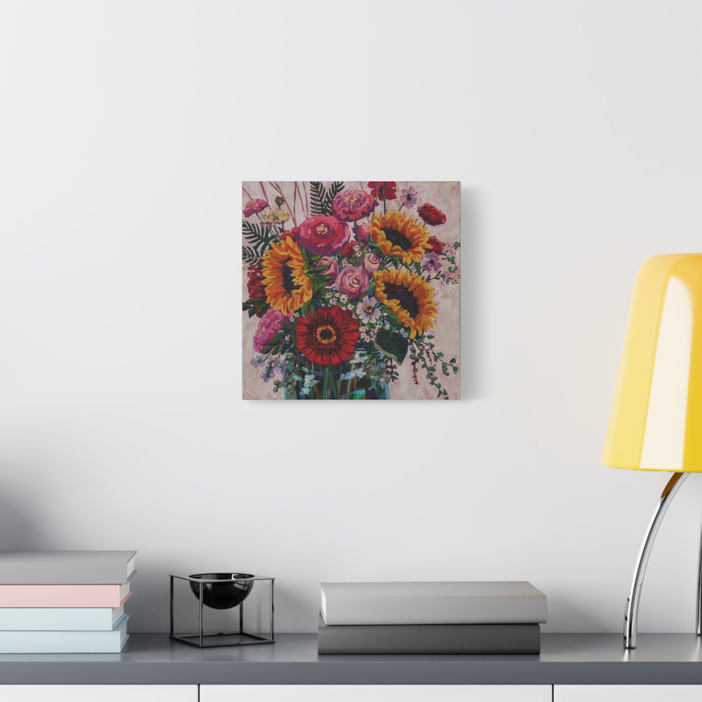 Sunflower and Zinnia Still Life —Matte Canvas, Stretched, 1.25"