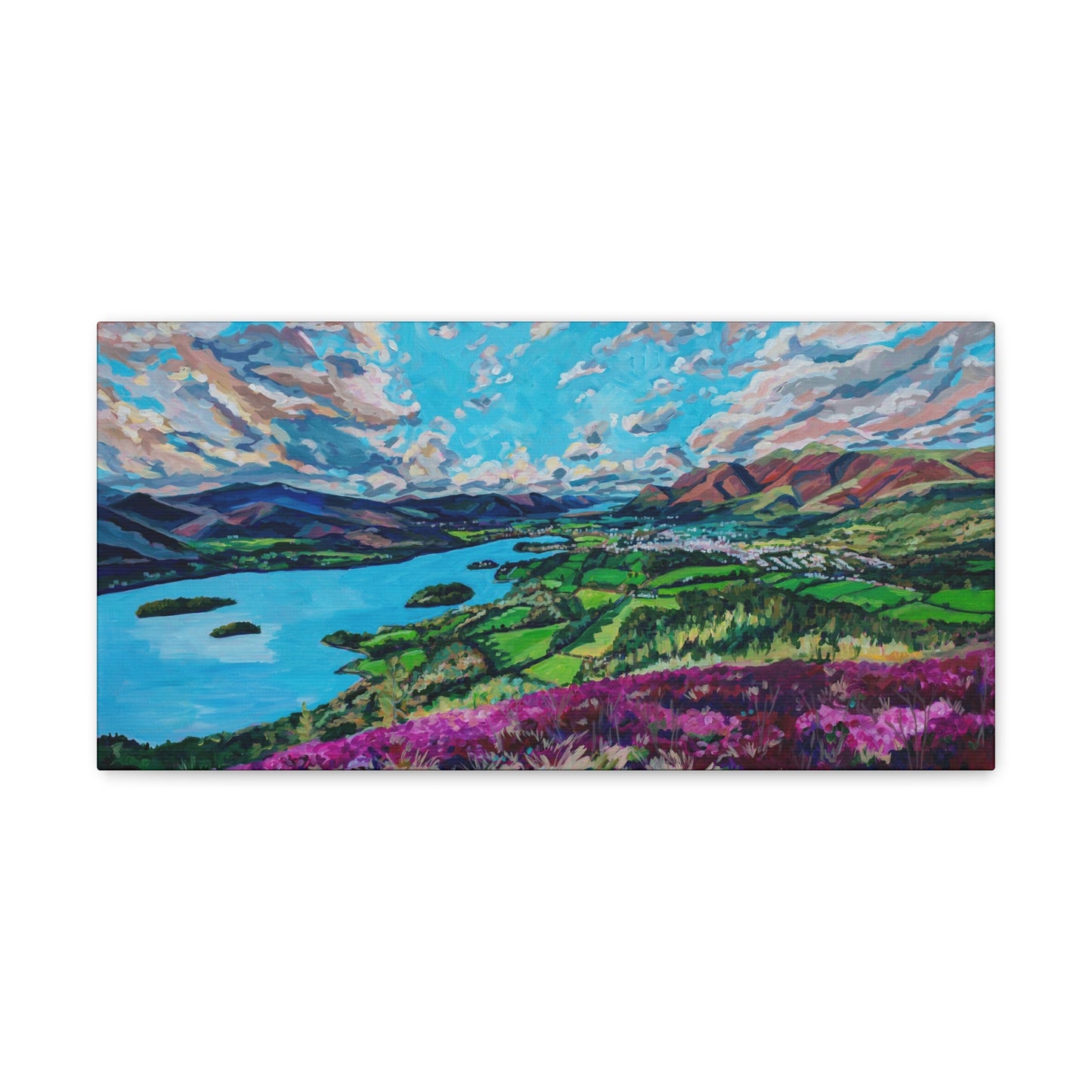 Derwent Water lake and town of Keswick, Cumbria—UK— Gallery Wrapped Canvas Reproduction