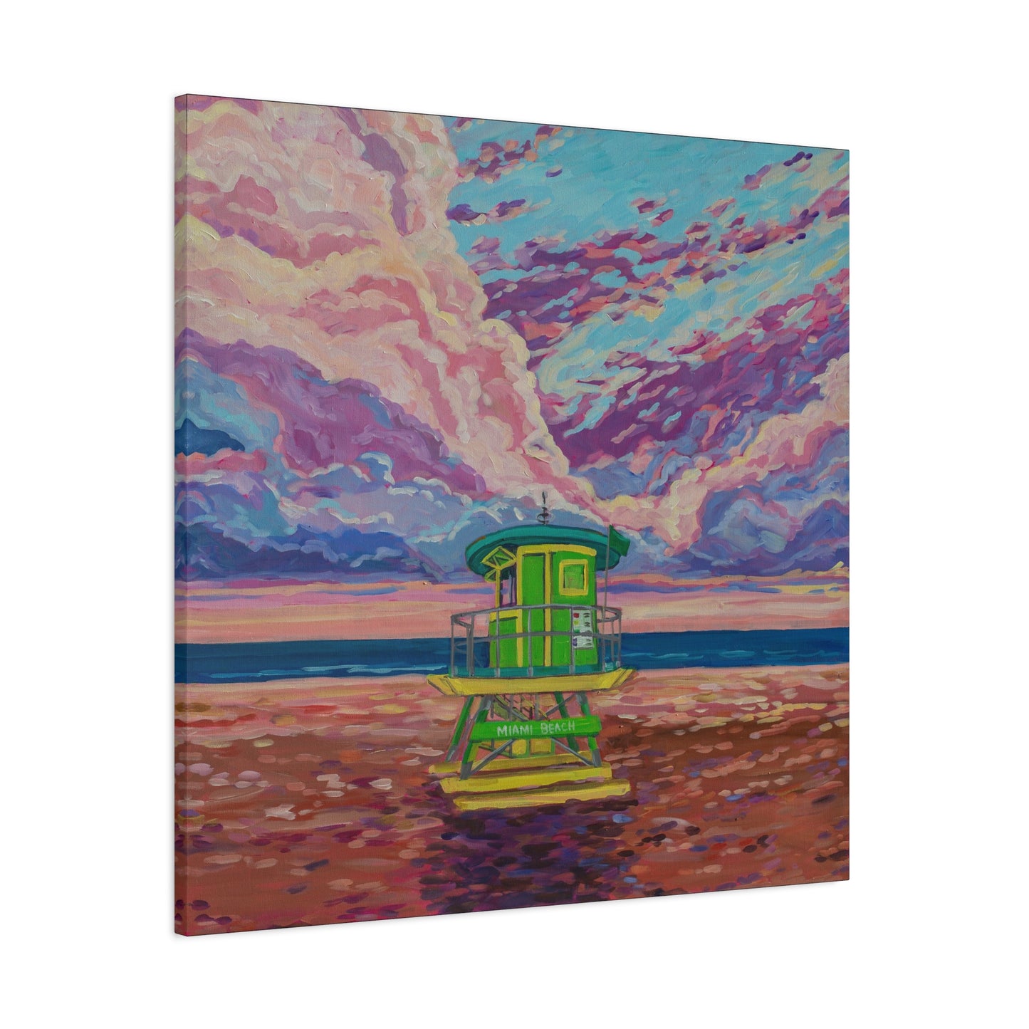 Green lifeguard station Miami Beach—Matte Canvas, Stretched, 1.25"