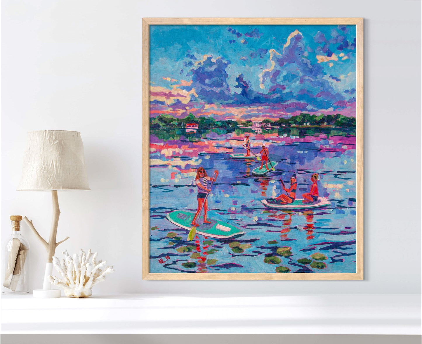 Paddle boarding at Sunset original painting