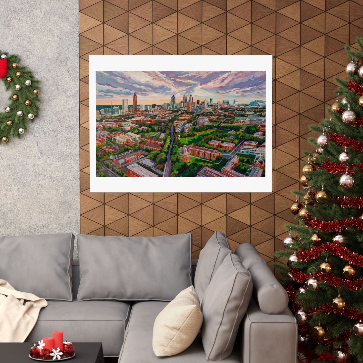 Georgia Tech and Atlanta Skyline —Matte Horizontal Poster Reproduction