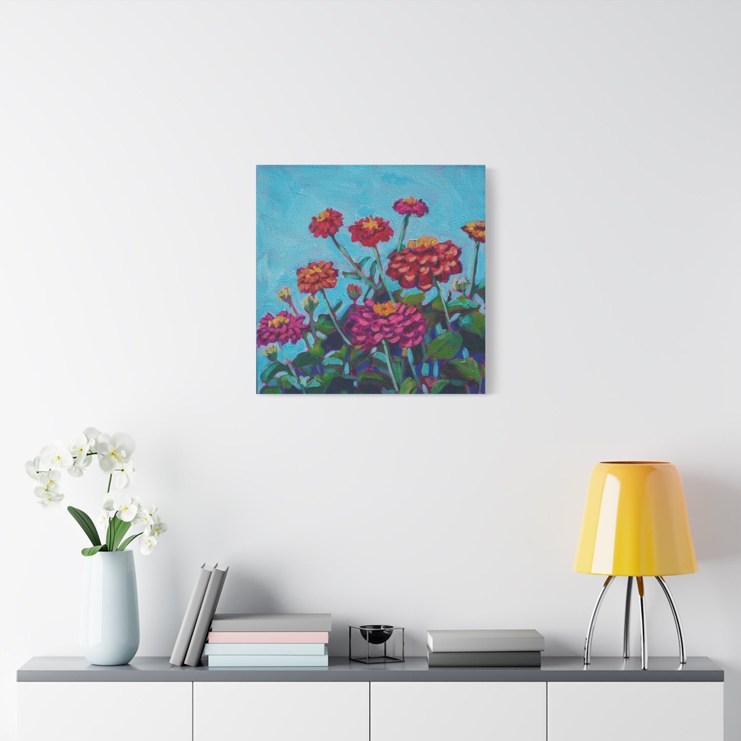 Happy Zinnias Floral—Matte Canvas, Stretched, 1.25"