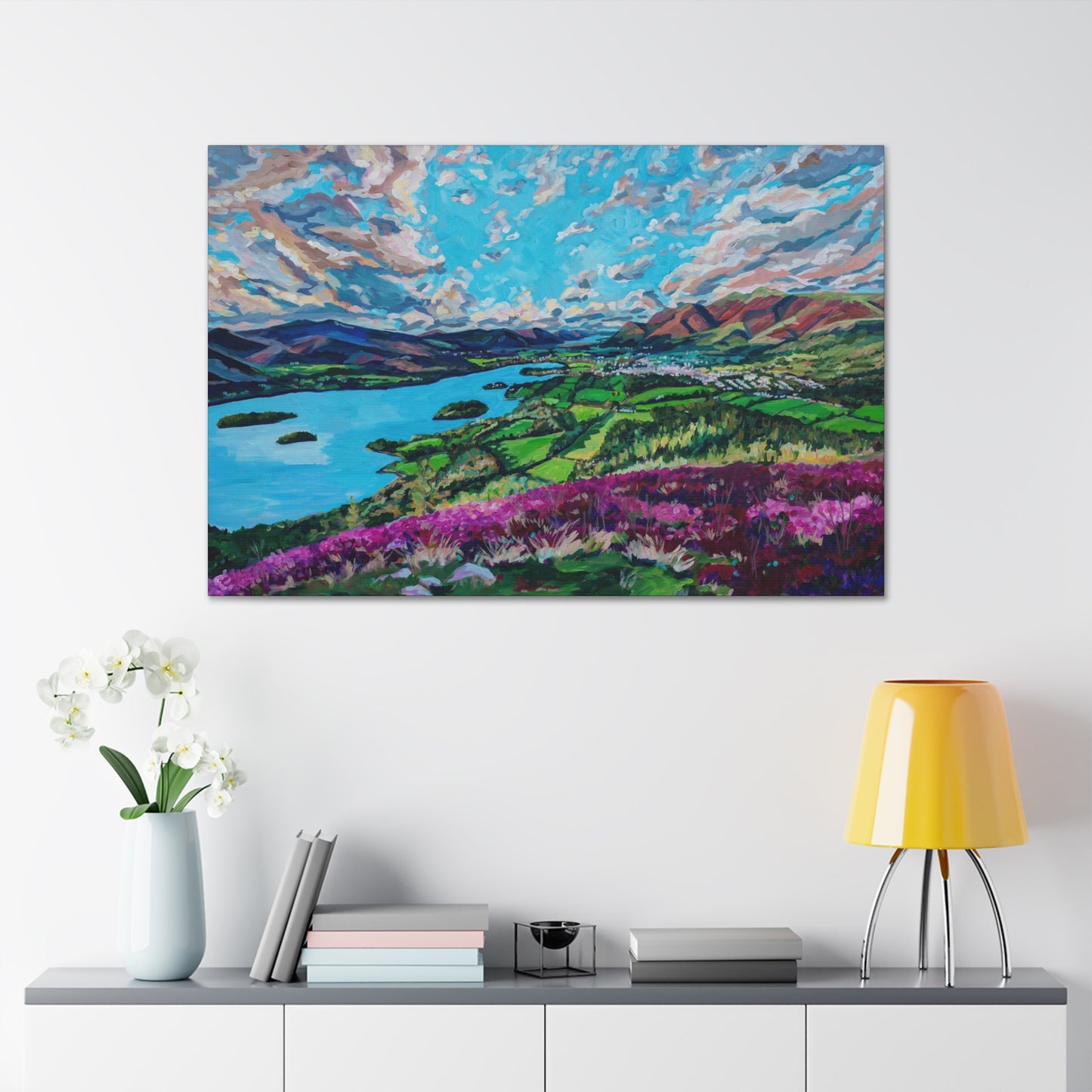 Derwent Water lake and town of Keswick, Cumbria—UK— Gallery Wrapped Canvas Reproduction